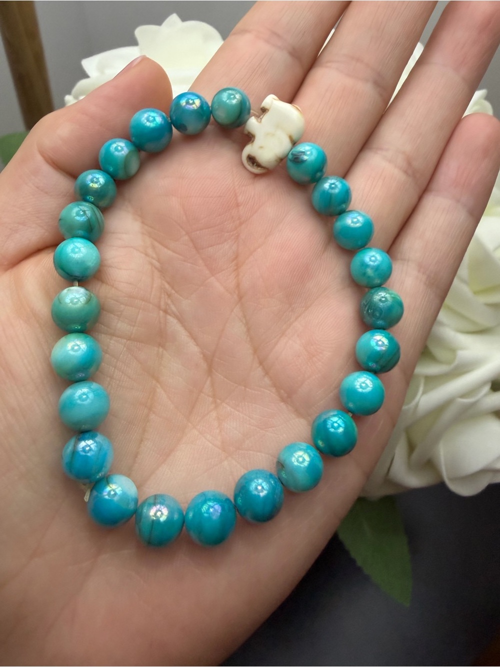 Turquoise color Beaded Elephant Stretch Bracelet - Women's Jewelry